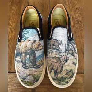 NEW Vans Slip On Women’s Size 7.5 Cali Tapestry Forest Bear Skateboard Sneakers